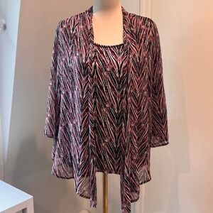 JM Collection Pink/Purple Chevron Print 2-Piece Set Cardigan & Tank Top | Size M
